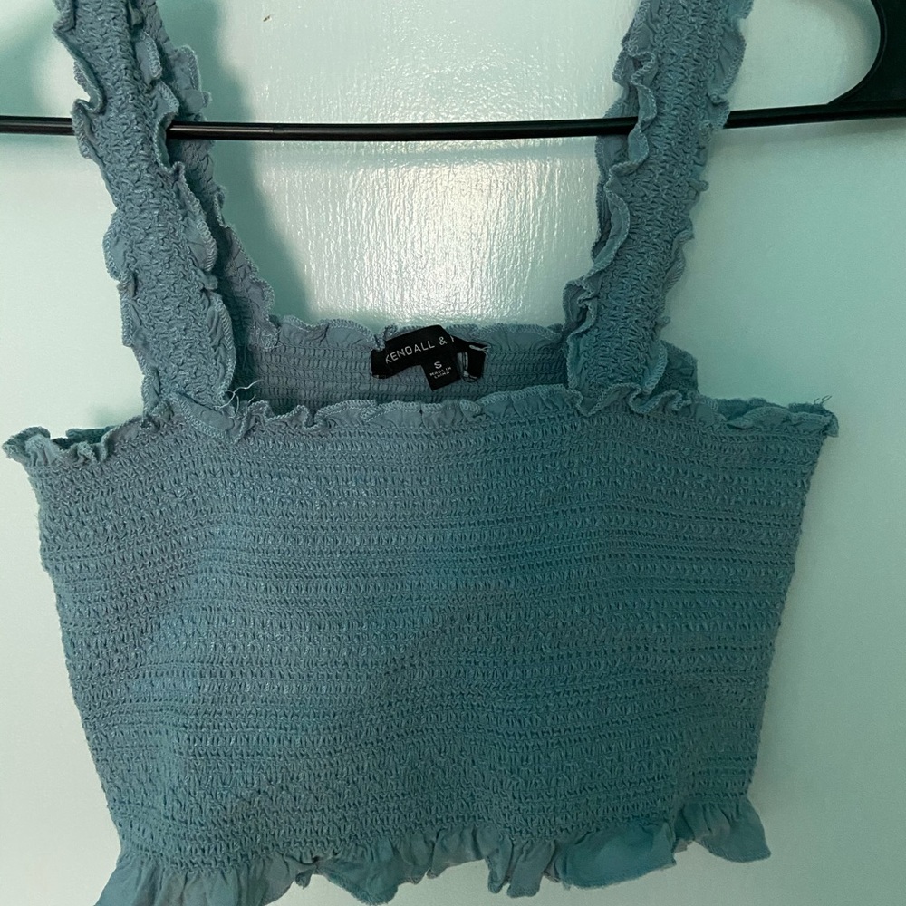 Cute Kendall and Kylie blue ruffle crop top tank